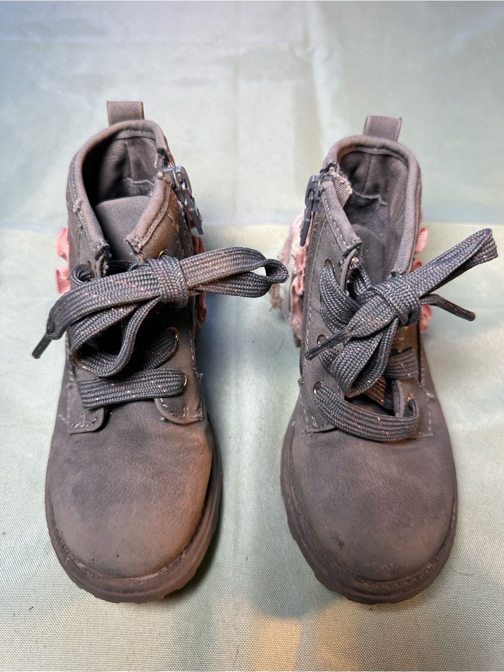 Dr. Scholl's Gray Kids Lace-Up Ankle Boots with Pink Trim